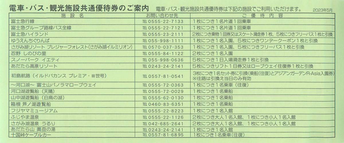 5枚 富士急行 電車・バス・観光施設共通優待券/ 富士急ハイランド