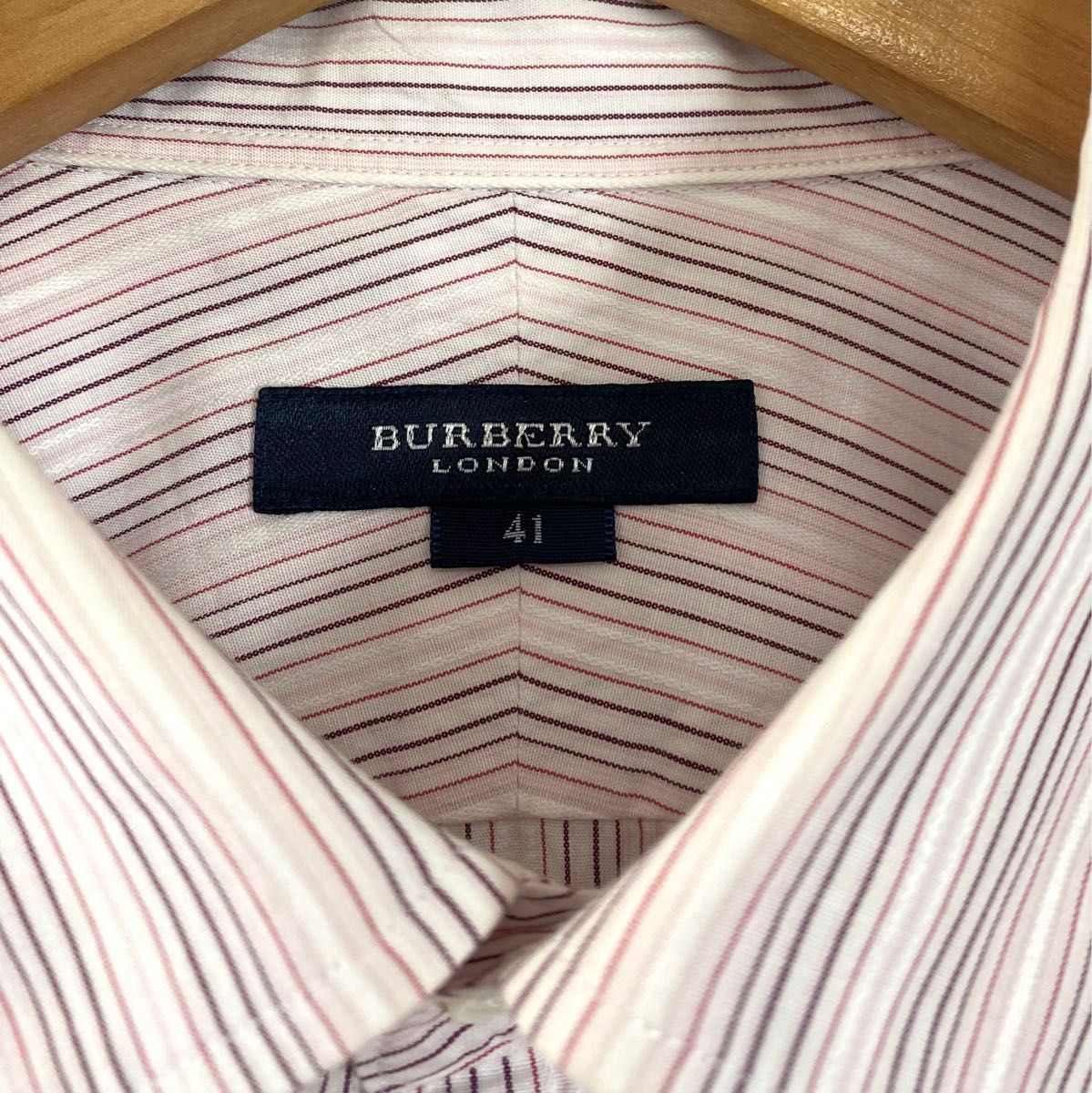 BURBERRY LONDONバーバリーロンドン ロゴ刺繍 半袖ボタンダウン ストライプシャツ ピンク系 41 XL相当