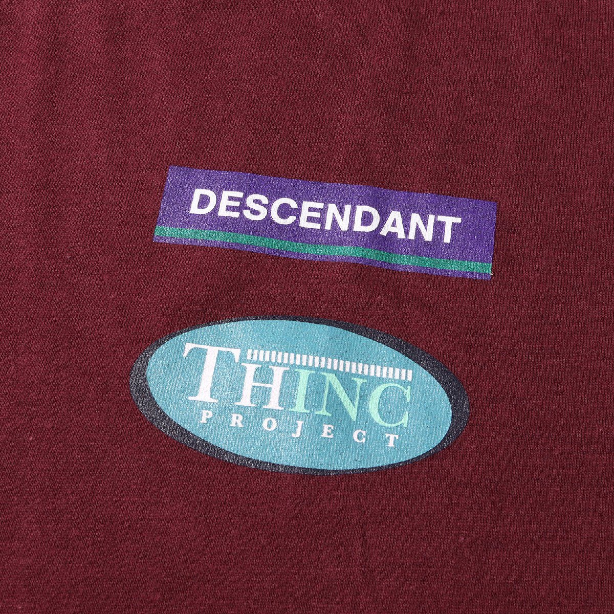 美品 DESCENDANT ディセンダント Tシャツ サイズ:4 THINC PROJECT オーバルロゴ クルーネック Tシャツ バーガンディー トップス 半袖_画像4