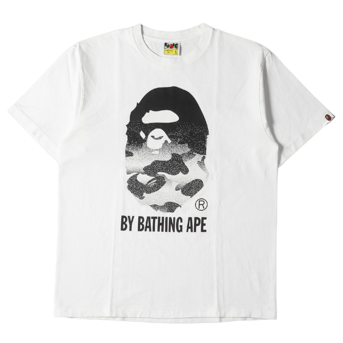 A BATHING APE ア ベイシング エイプ Tシャツ サイズ:L グラデーションカモ ビッグ 猿顔 クルーネック Tシャツ ホワイト 白 トップス