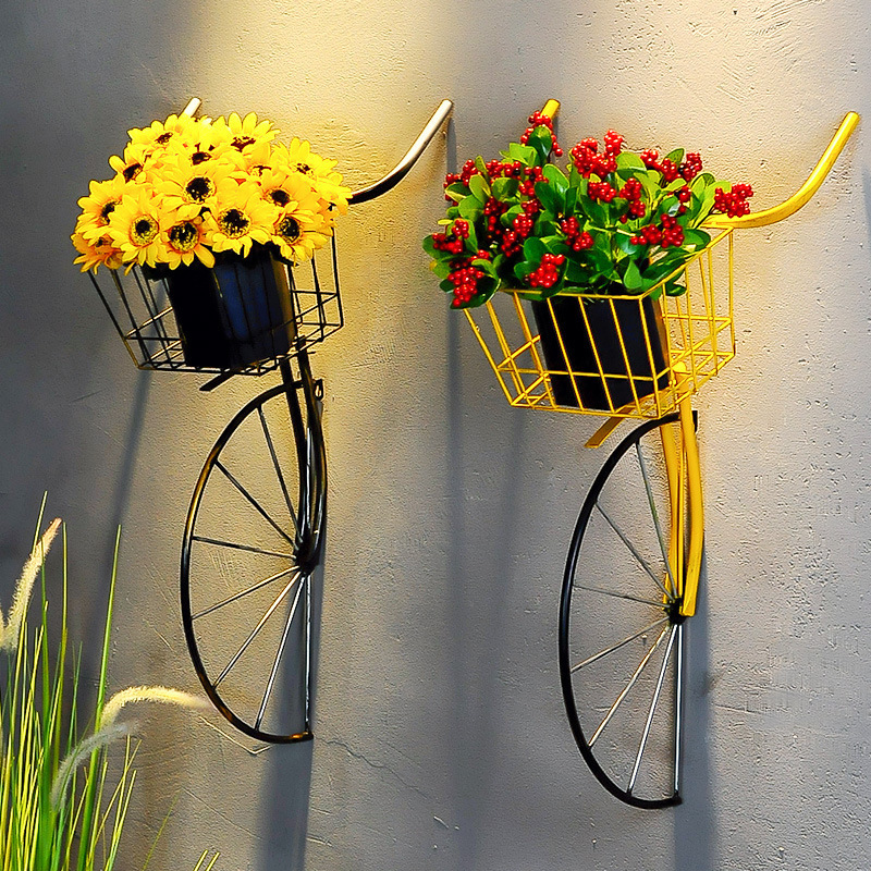  bicycle type planter rack wall equipment ornament hanging planter ornament flower pot wall pocket garden basket stylish Gold 