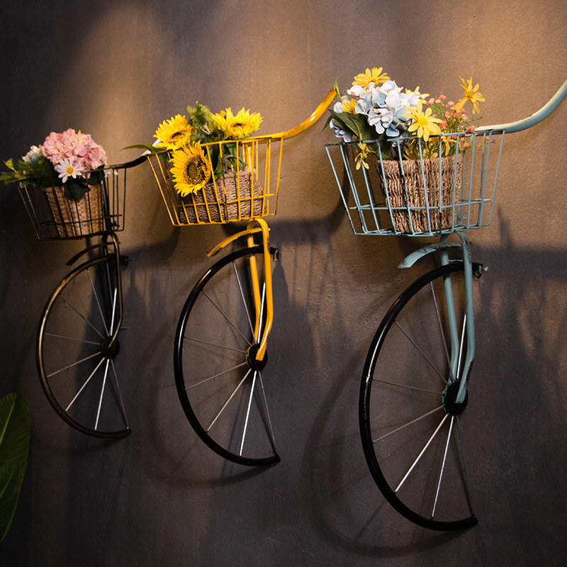  bicycle type planter rack wall equipment ornament hanging planter ornament flower pot wall pocket garden basket stylish Gold 