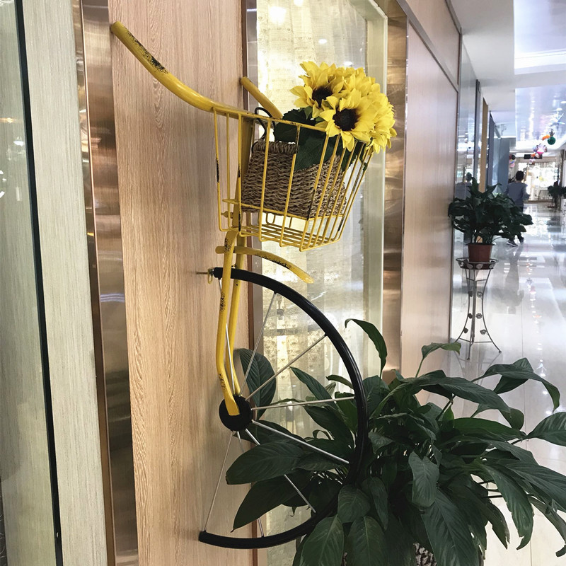  bicycle type planter rack wall equipment ornament hanging planter ornament flower pot wall pocket garden basket stylish Gold 