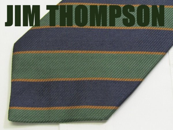 AA 170 ジムトンプソン JIM THOMPSON ネクタイ 緑系 紺系 ストライプ柄 レジメンタルストライプ ジャガード_画像1