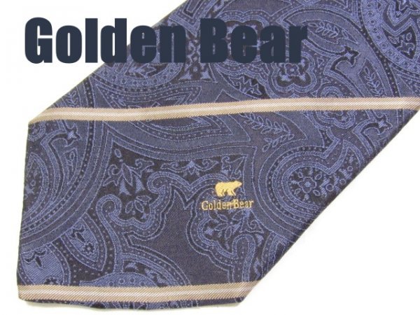 D 808 ゴールデンベア Golden Bear ネクタイ 青色系 ストライプ アジアン ジャガード_画像1