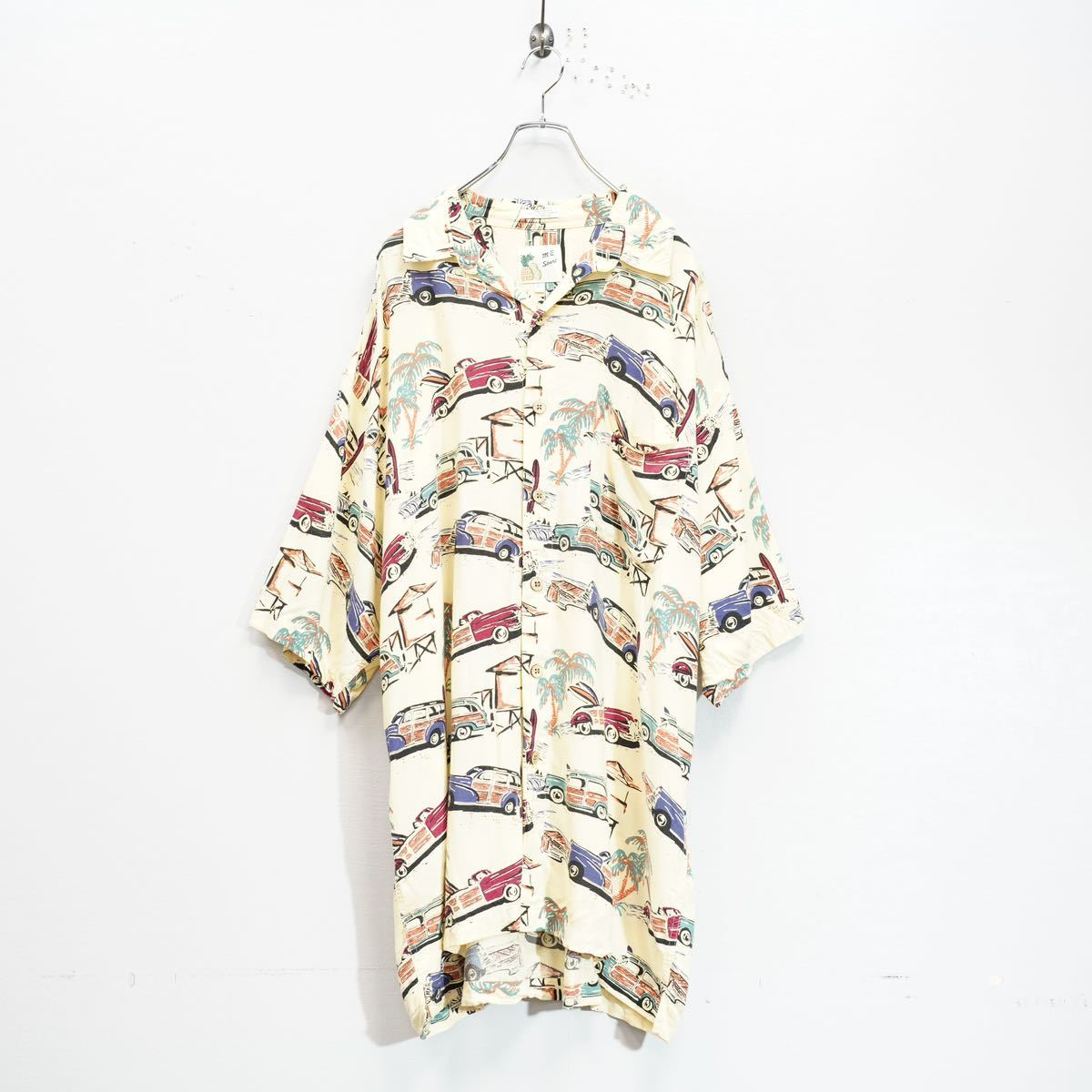 USA VINTAGE CAR PATTERNED DESIGN ALOHA SHIRT/アメリカ古着車柄デザインアロハシャツ