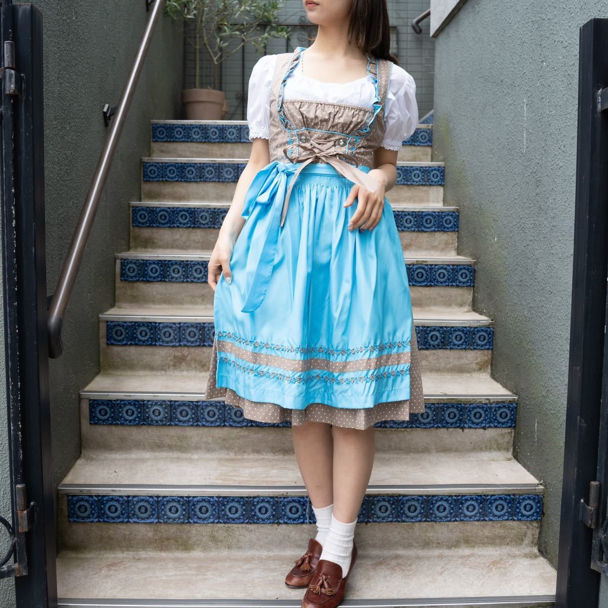 EU VINTAGE ESMARA LACE UP DIRNDL DESIGN TYROLEAN ONE  PIECE/ヨーロッパ古着レースアップディアンドルデザインチロリアンワンピース