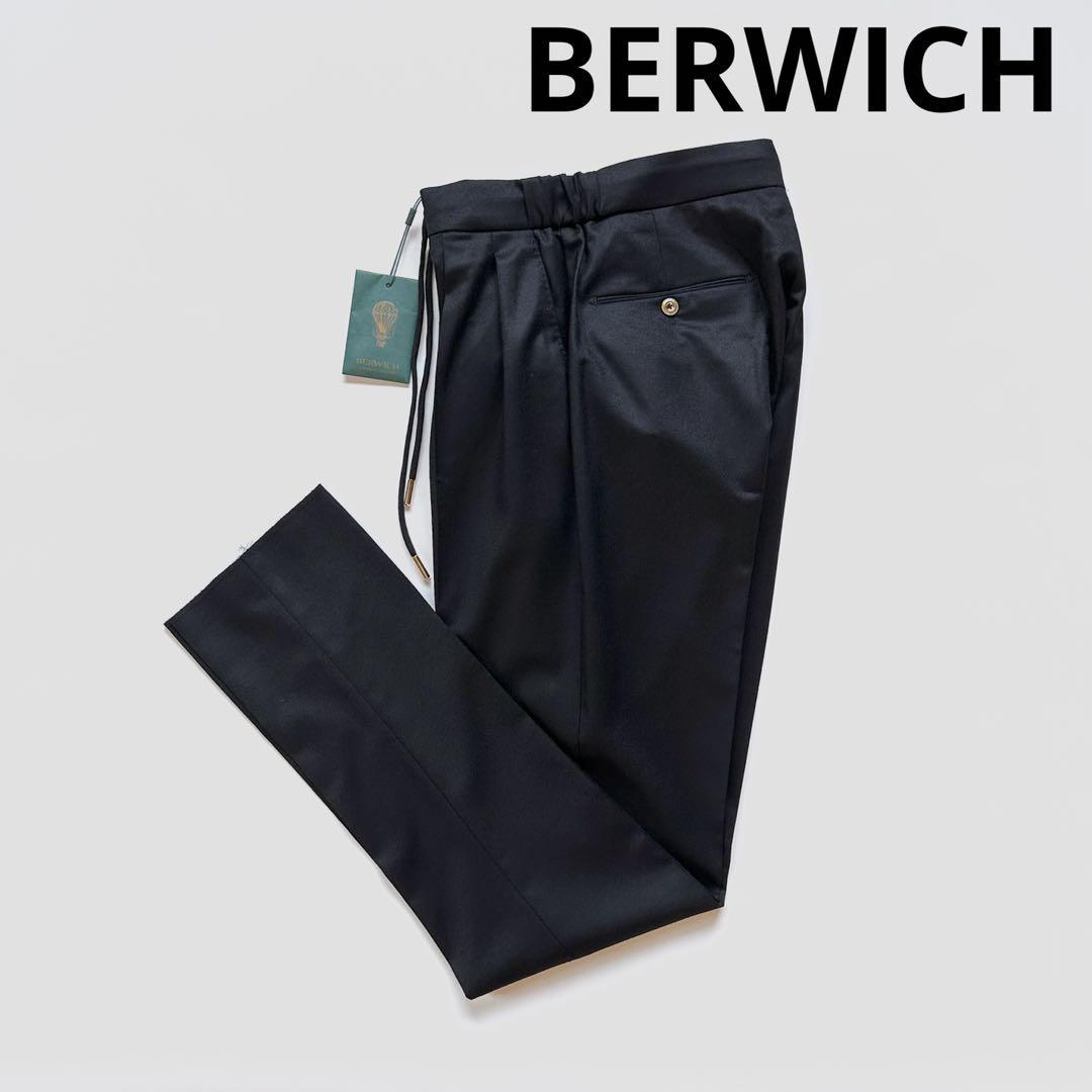 【未使用】BR別注 BERWICH ベルウィッチ SCOTCH スコッチ リラックスゴールド カノニコ ウール 2プリーツ パンツ ブラック 黒 48 正規
