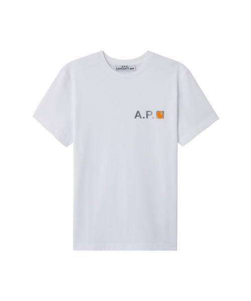 美品 A.P.C. T-SHIRT FIRE H CARHARTT / アーペーセー カーハート ロゴ プリント Tシャツ Tee コラボ WHITE ホワイト 白