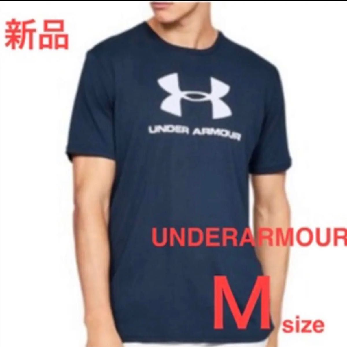 新品 ￥3300UA 半袖Tシャツ Ｍ ネイビー アンダーアーマー 速乾 UNDERARMOUR ヒートギア ロゴT ビックロゴ