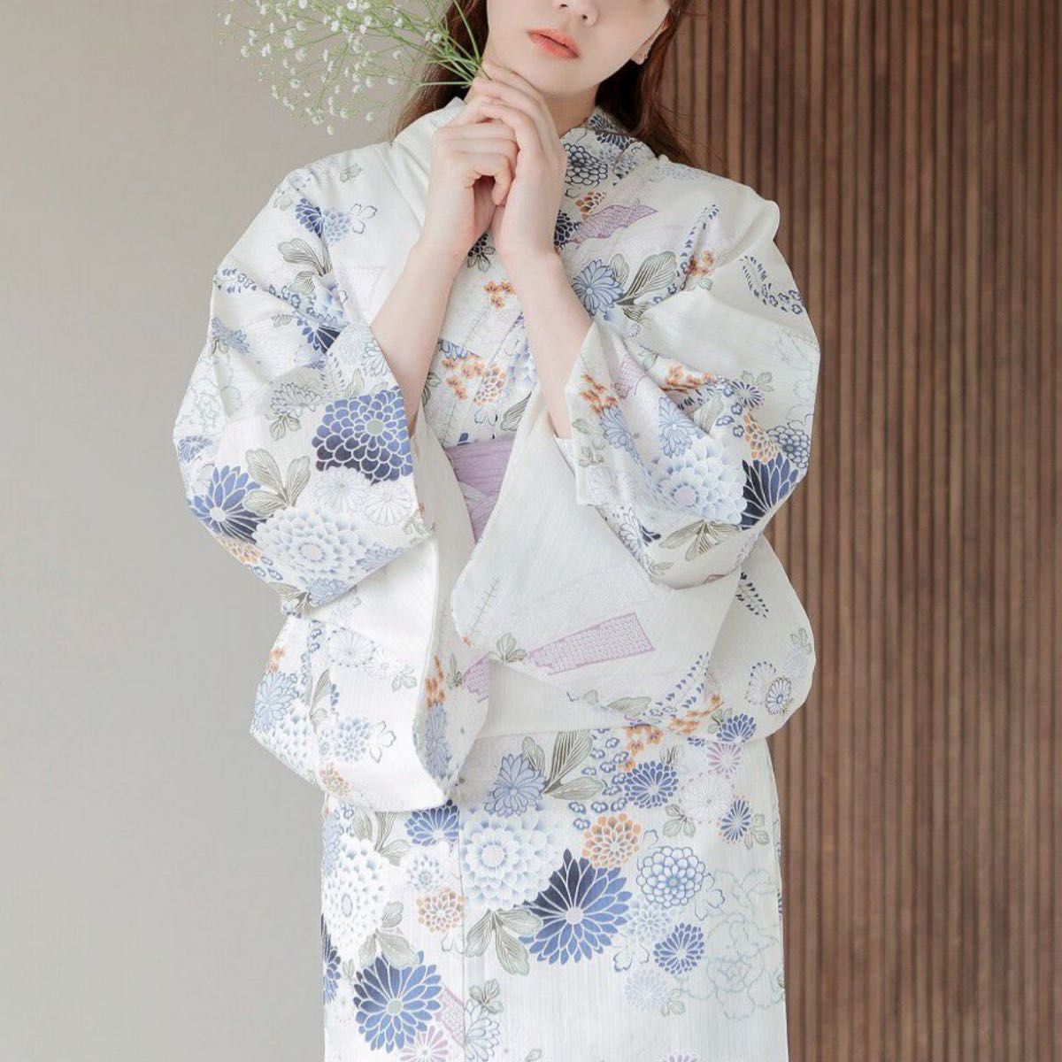 dita 浴衣 燦々京まつり紺碧古典花柄 菊 ホワイト ブルー ピンク