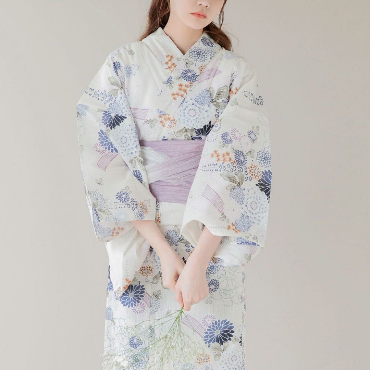 dita 浴衣　燦々京まつり（紺碧）古典花柄　菊　ホワイト　ブルー　ピンク　2023 浴衣5点セット