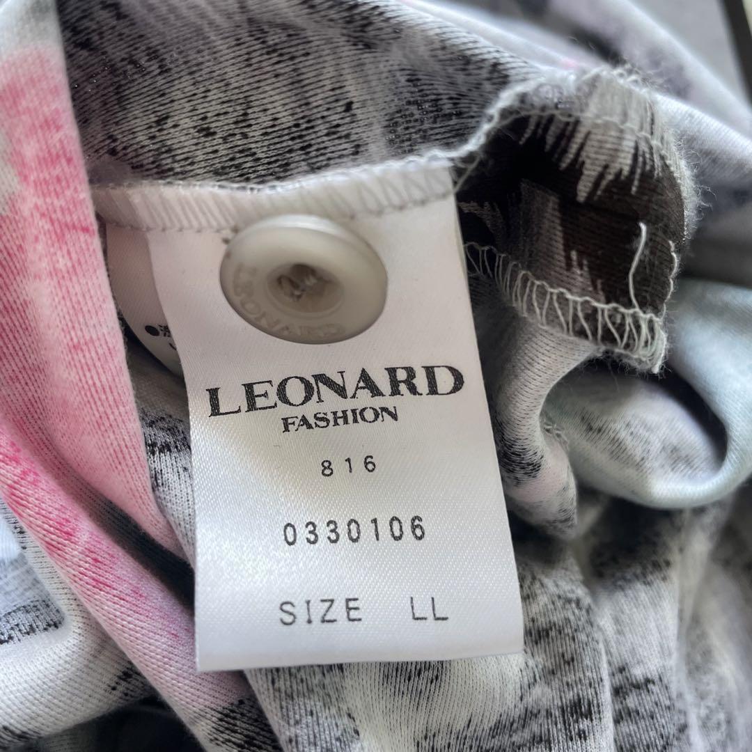 未使用級 LEONARD レオナール レオパード柄 花柄 半袖ワンピース