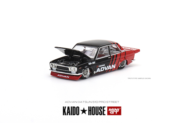 MINI GT　KHMG032　ダットサン 510 プロストリート ADVAN KAIDO HOUSE (左ハンドル) ※1/64スケール・チェイスカーの可能性有_画像2