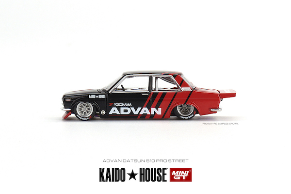 MINI GT　KHMG032　ダットサン 510 プロストリート ADVAN KAIDO HOUSE (左ハンドル) ※1/64スケール・チェイスカーの可能性有_画像3