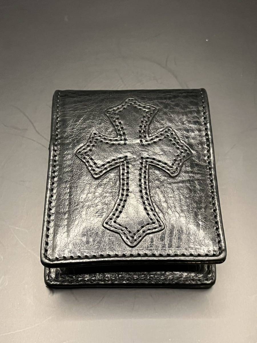 正規美品 CHROME HEARTS クロスパッチ レザー メモホルダー/手帳