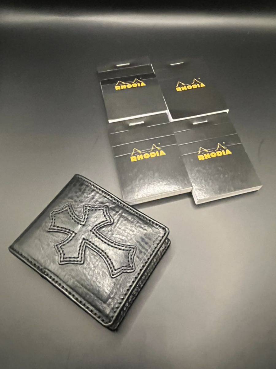 正規美品 CHROME HEARTS クロスパッチ レザー メモホルダー/手帳
