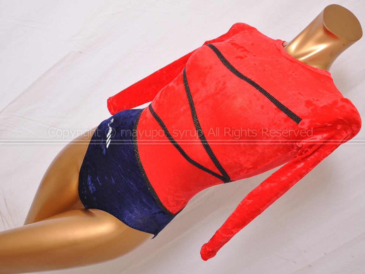 L1215-01*Christian Moreau Christian mo low velour switch long sleeve gymnastics Leotard red × navy US-CHILD-MD