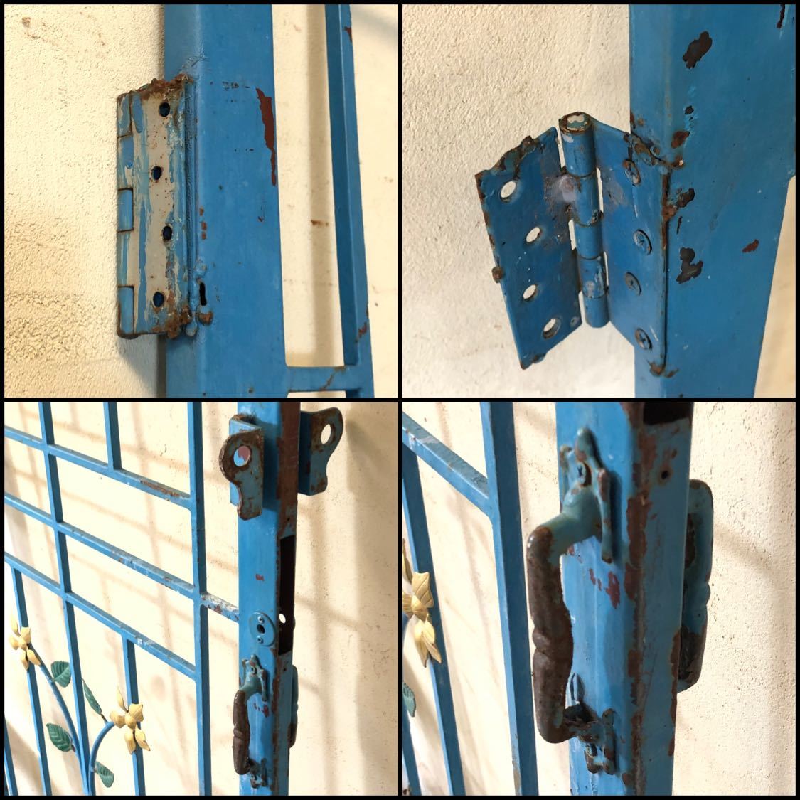 V140=W71×H203 old iron made. one-side . door fittings fence antique door gate gate Vintage divider partition lattice ftg