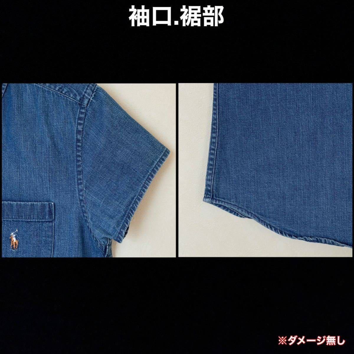 超美品 Ralph Lauren(ラルフローレン)デニム シャツ 160cm 使用３回 ブルー 半袖 ガールズ キッズ アウトドア ジーンズ (株)ナイガイ