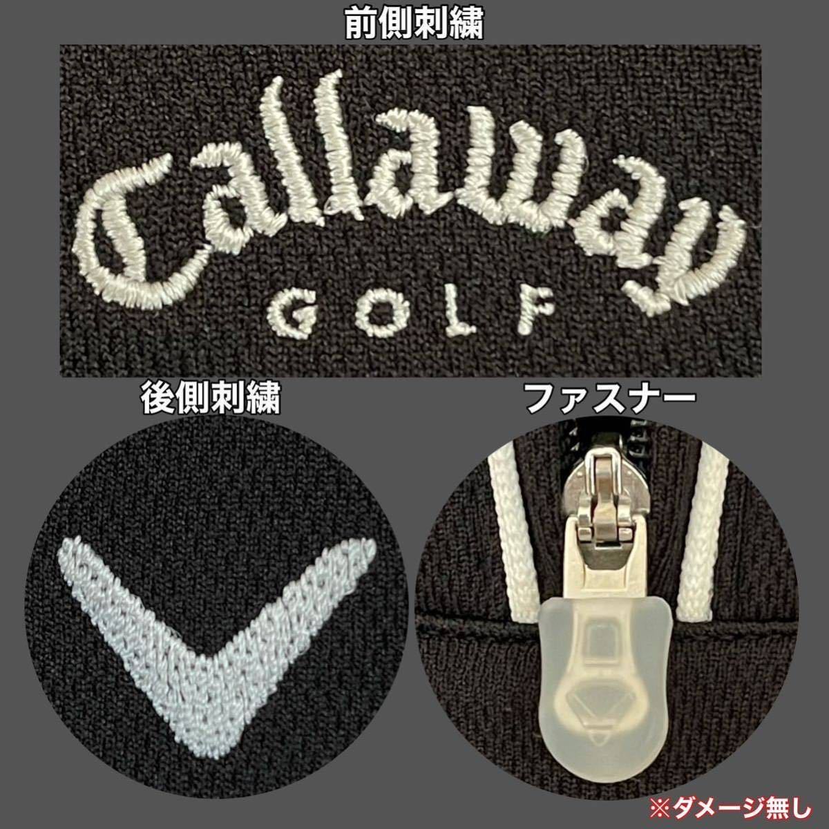 超美品 Callaway(キャロウェイ)レディース ゴルフ シャツ L(T165cm.B90cm)使用3回 ブラック ドライ スポーツ アウトドア 春夏秋 吸汗速乾_刺繍、ファスナー