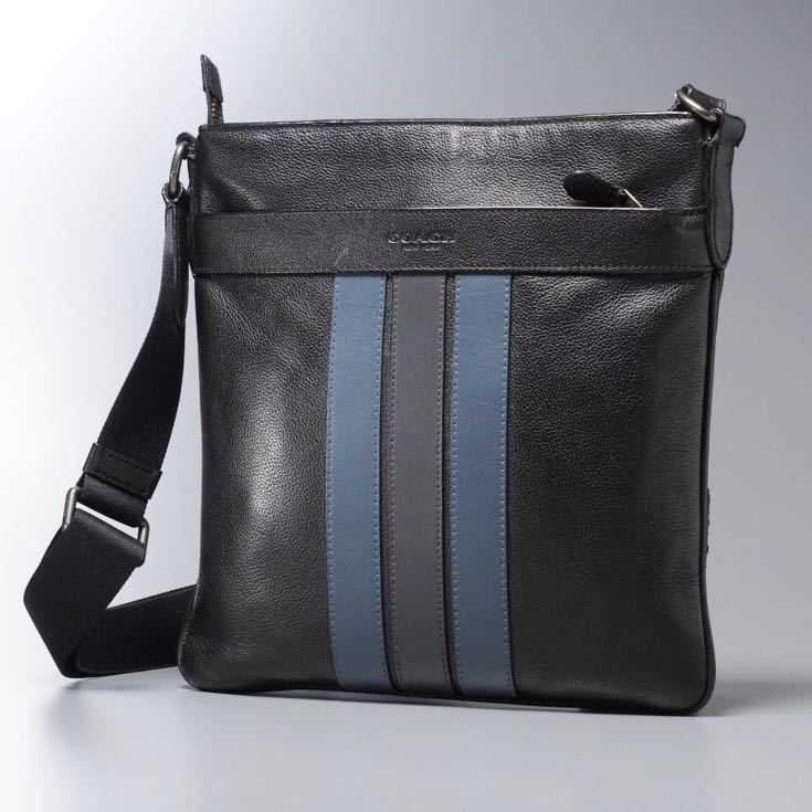 極美品】COACH コーチ チャールズ ヴァーシティ ボディバッグ ストライプ-