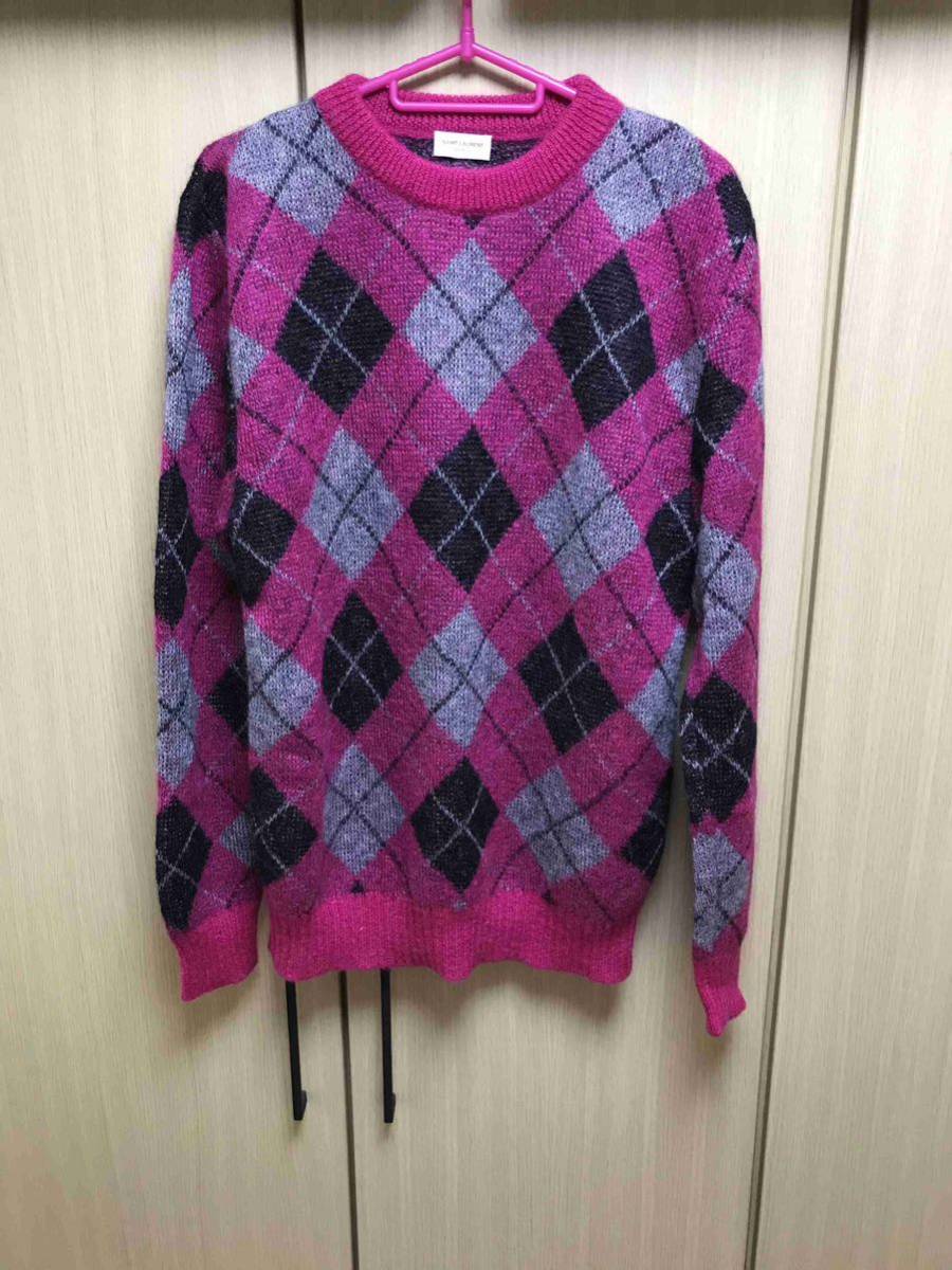 正規 14AW SAINT LAURENT PARIS サンローラン パリ モヘア アーガイル