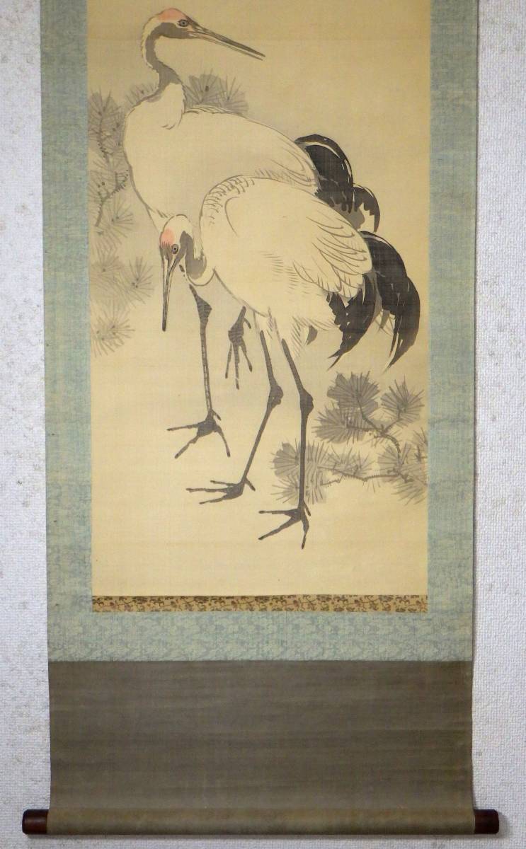 江戸後期幕末 京都画壇 岸龍山 絹本 対幅 鶴亀図 肉筆 箱入 ウブ 江戸後期幕末 京都画壇 岸龍山 絹本 対幅 鶴亀図 肉筆 箱入 ウブ