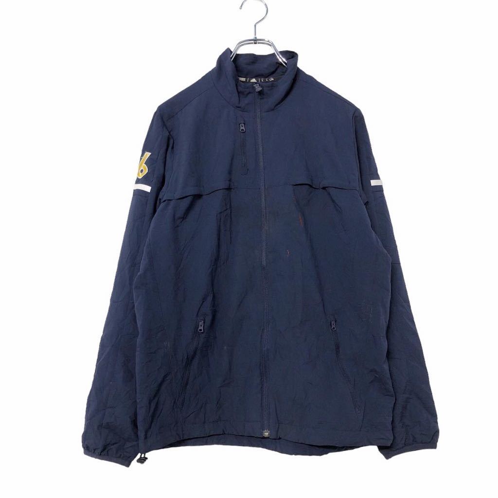 adidas nylon jacket L navy white yellow Adidas Zip up pocket Logo old clothes . America buying up a507-6171