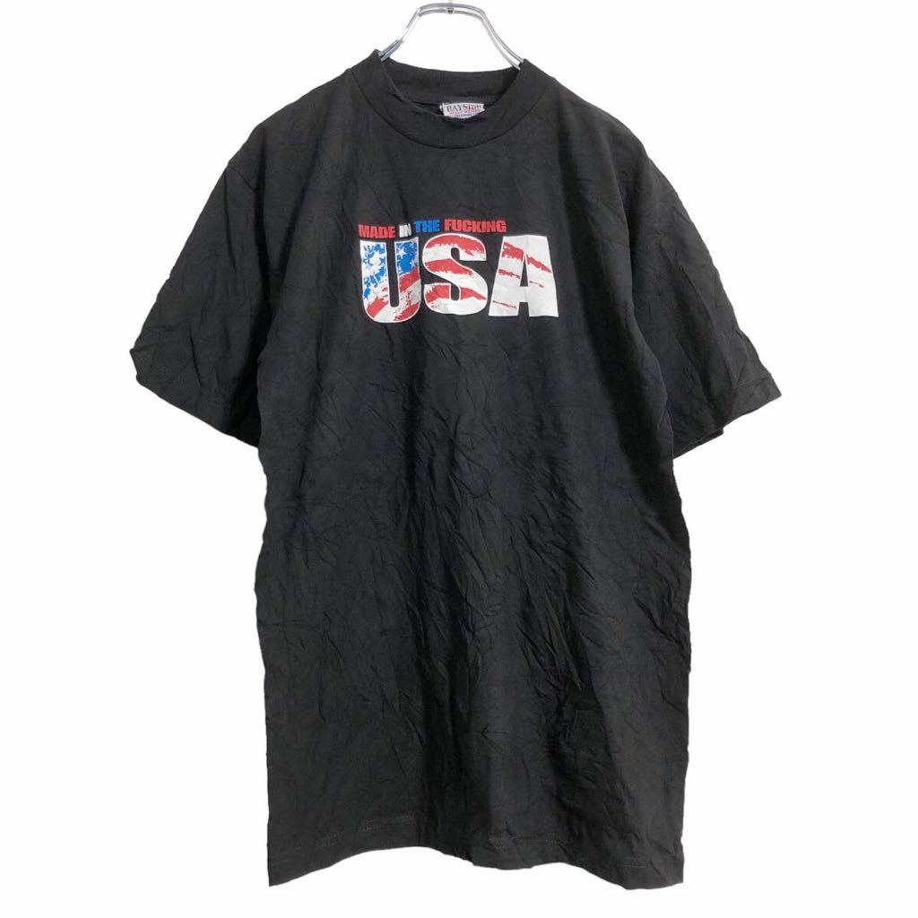 BAYSIDE 半袖 プリント Tシャツ M ブラック ホワイト レッド ブルー ベイサイド アメリカ製 古着卸 アメリカ仕入 a507-6453_画像1