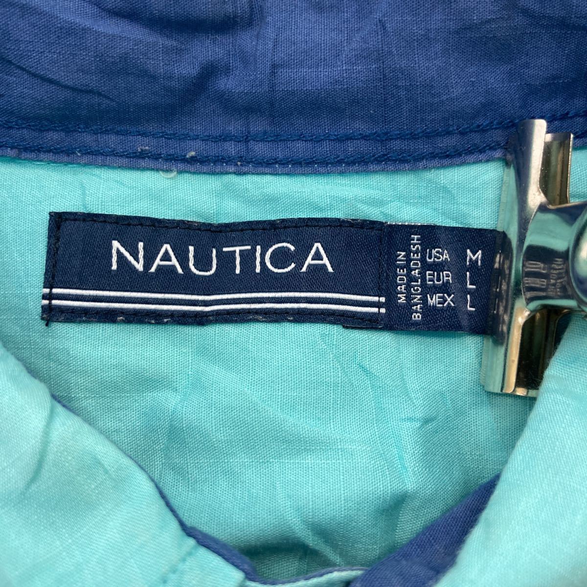 NAUTICA short sleeves shirt L blue Nautica Logo Street old clothes . America buying up a506-7223