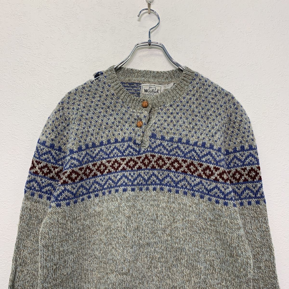 WOOLRICH ハーフボタン セーター ウィメンズ M～ グレー ウールリッチ フェアアイル柄 古着卸 アメリカ仕入 a507-5512_画像2