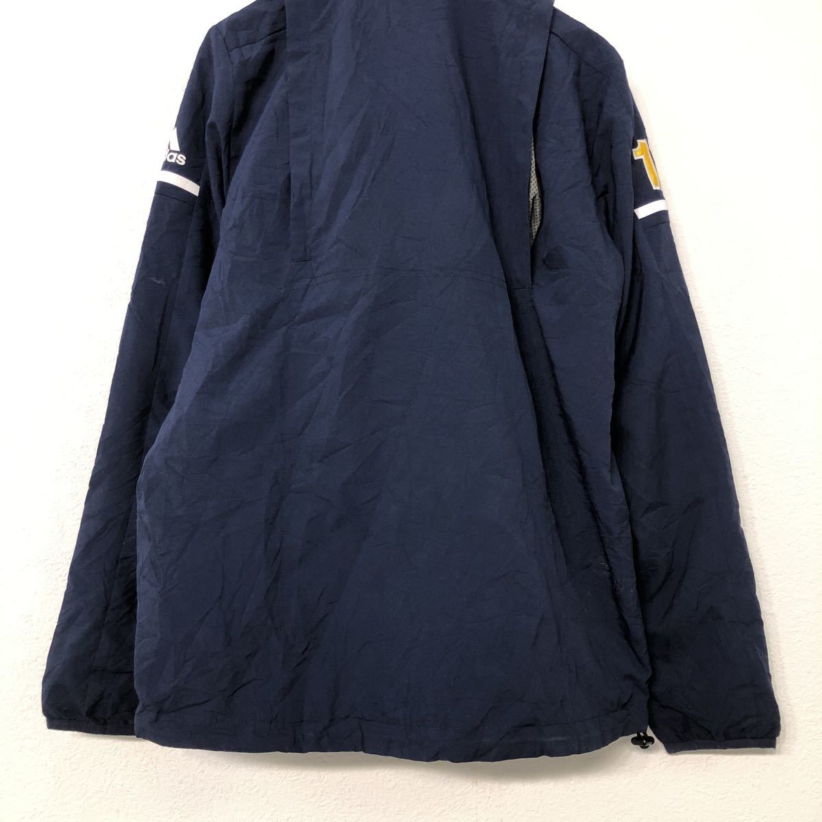 adidas nylon jacket L navy white yellow Adidas Zip up pocket Logo old clothes . America buying up a507-6171