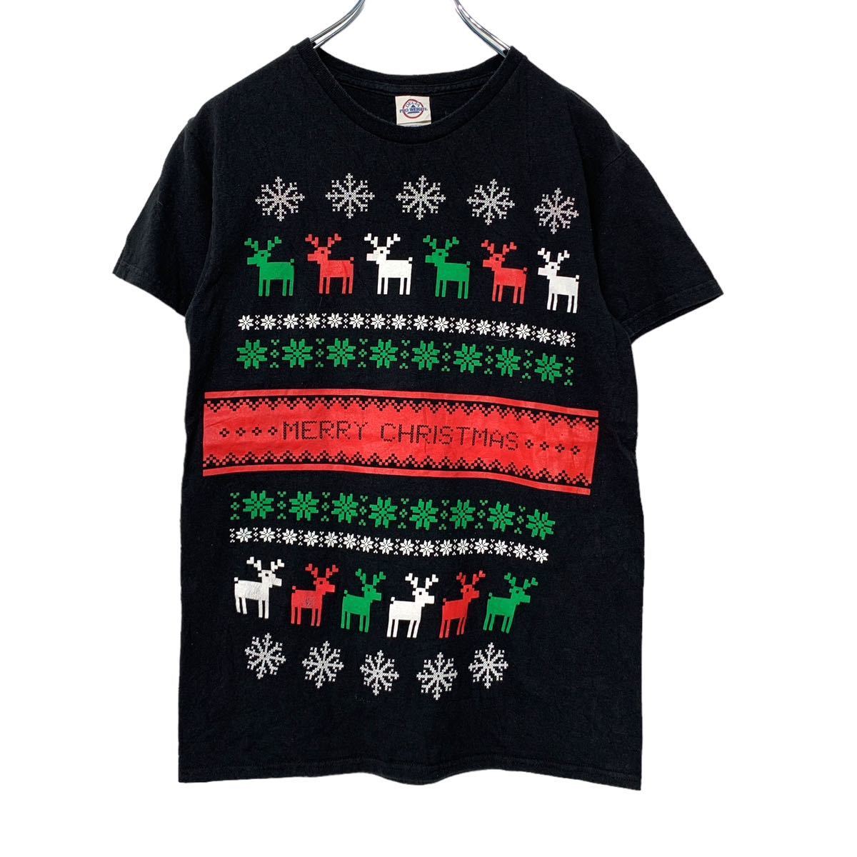 DELTA 半袖 プリントTシャツ Sサイズ クリスマス ドット 黒 ブラック 古着卸 アメリカ仕入 a507-6503_画像1