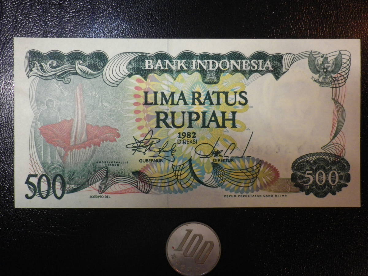 インドネシア 1982年 500Rupiah 準未使用_角にわずかなアタリがあり　準未＋
