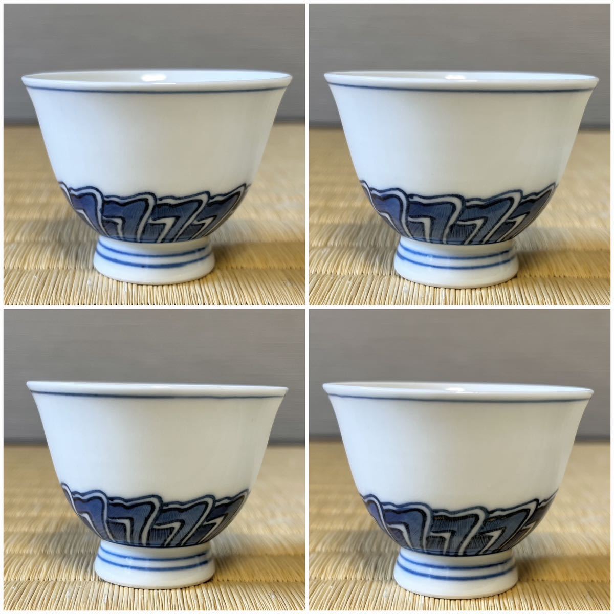 平安白凰造染付煎茶碗】青花蓮瓣紋煎茶碗5客「白凰」在銘京焼湯呑玉露