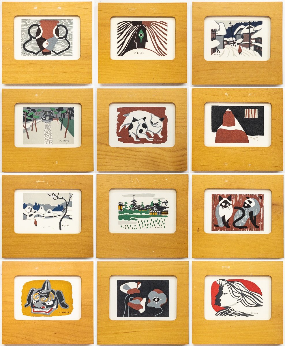 【SHIN】斎藤清 「CARDS BY KIYOSHI SAITO」 木版画　カラー　紙製外箱に12点入り　額装　文化功労者　　_画像8