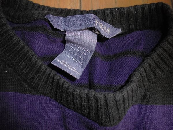 H＆M★黒×紫ボーダー綿セーター、綿ニット★2～4歳。100位_画像2