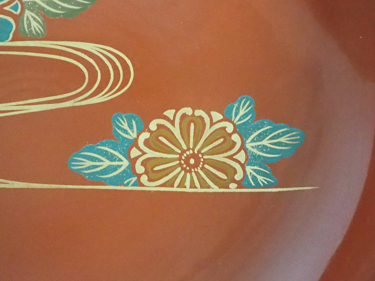 昭和ビンテージ 上品な朱色に映える金色の紋様が華やかな逸品！ 輪島塗 金彩花草紋菓子器 手描き 本木漆芸 1970年代 TTK507_画像6