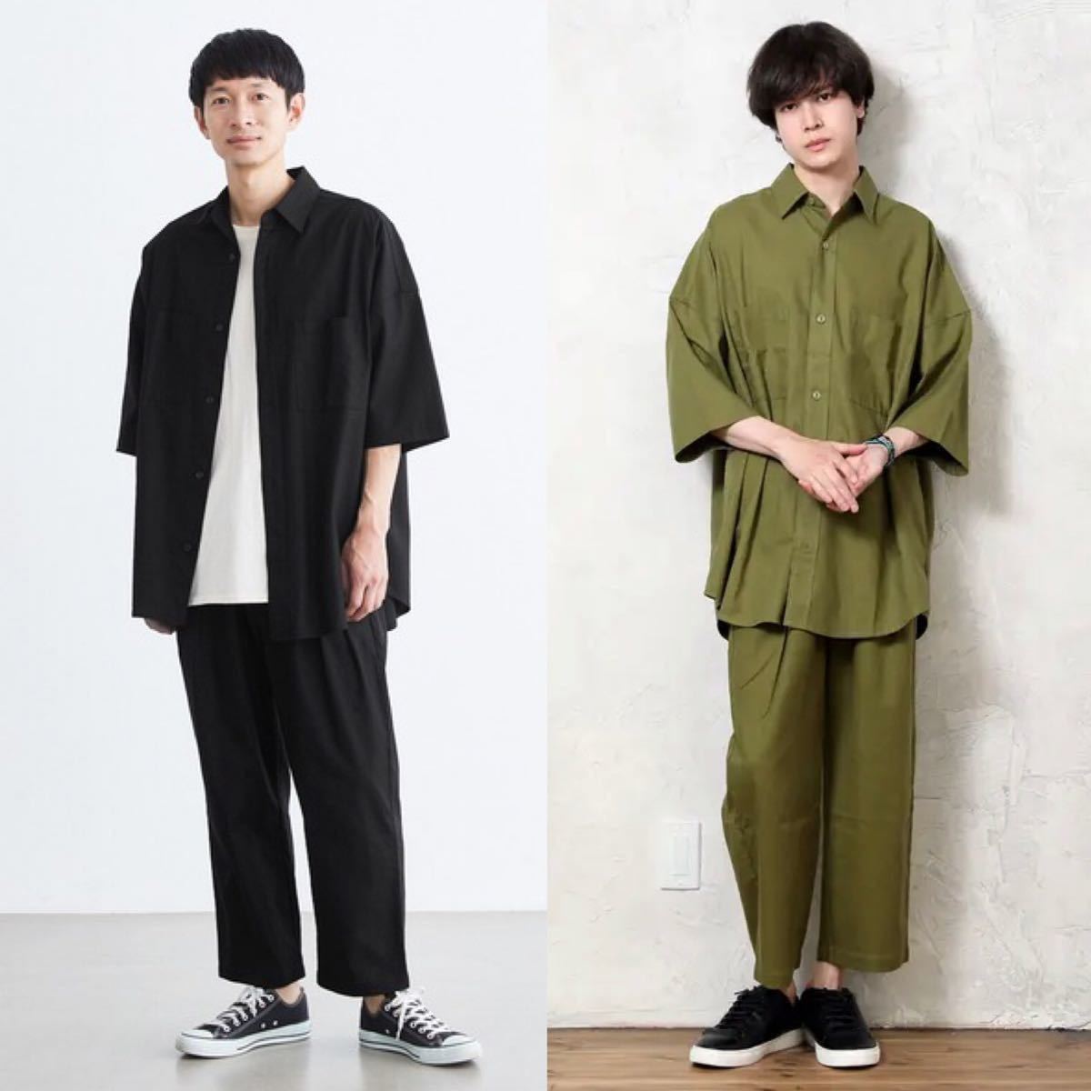 新品 Loungewear tokyo 麻レーヨン オーバーサイズ 半袖シャツ&テーパードパンツ セットアップ L ライトグレー 送料無料