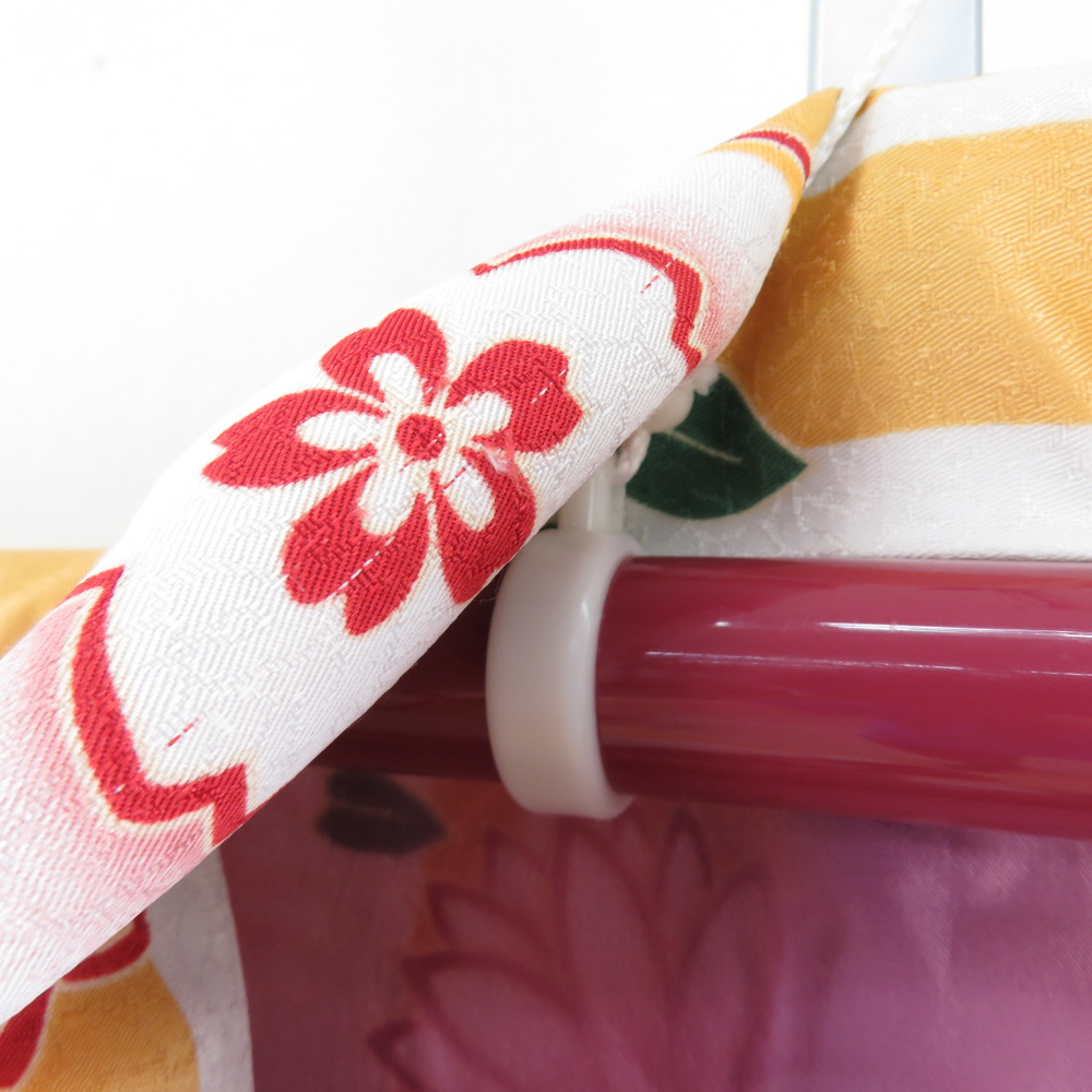 hiromichi nakano ヒロミチナカノ 小紋 洗える着物 縞に花柄 黄色ｘ赤色 袷 広衿 Lサイズ ポリエステル100％ カジュアル 身丈163cm 美品_画像9