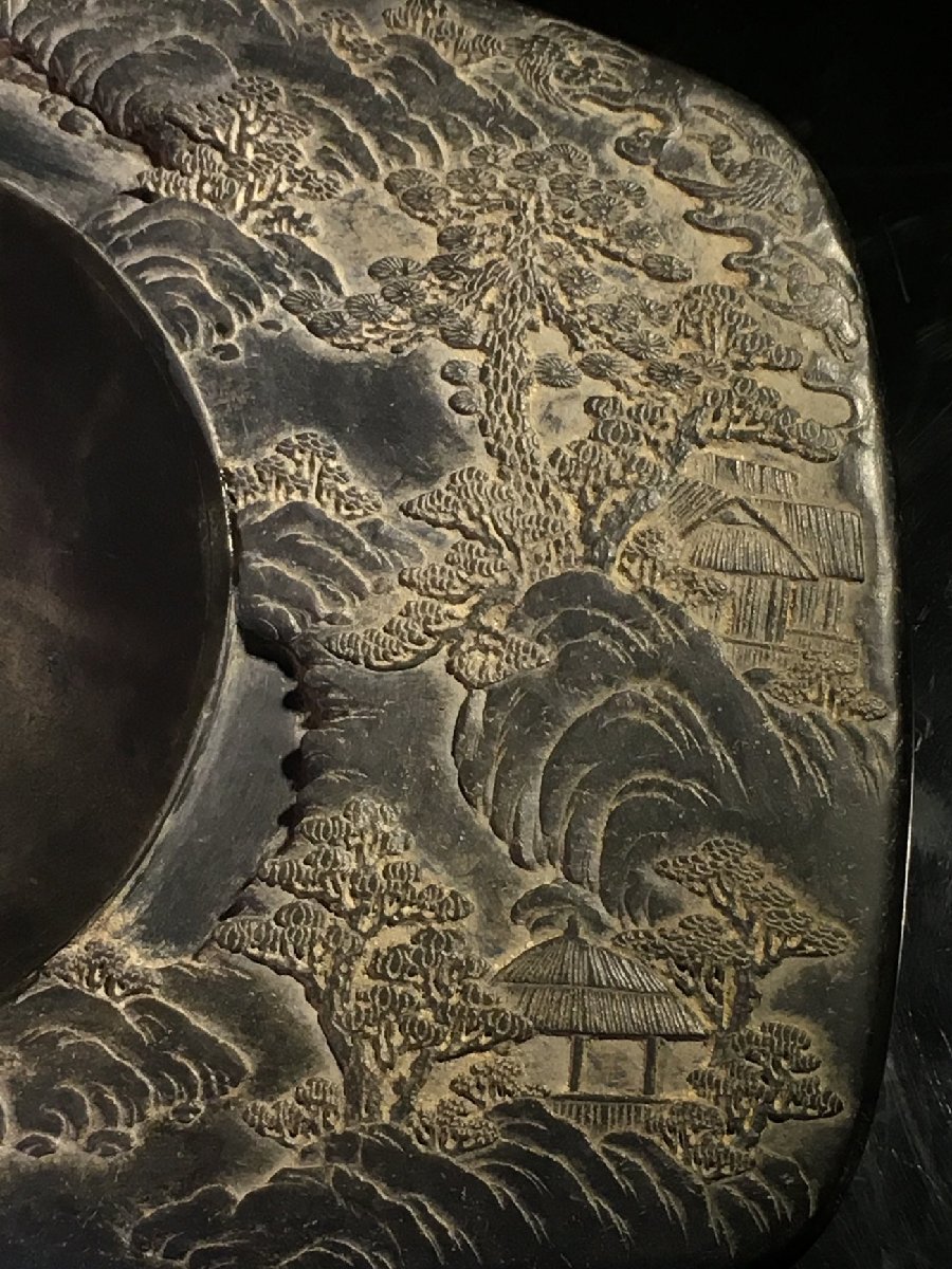老坑端渓硯 中国美術 龍紋彫刻 唐硯 漢詩「楓橋夜泊」 詩人 張継 希少品-