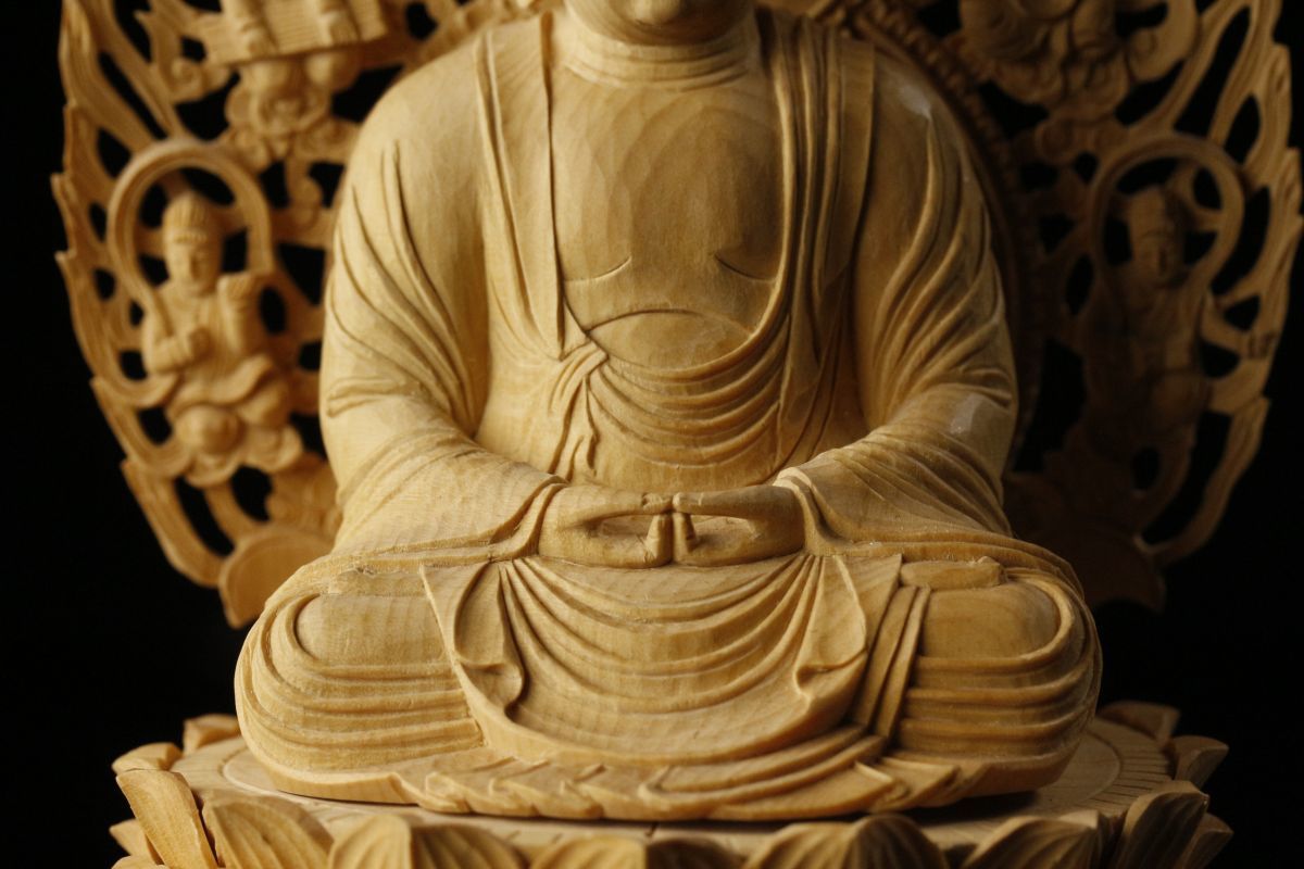 木彫 仏教美術 ヴィンテージ彫刻 釈迦像 チーク丸太一木 仏陀・釈迦