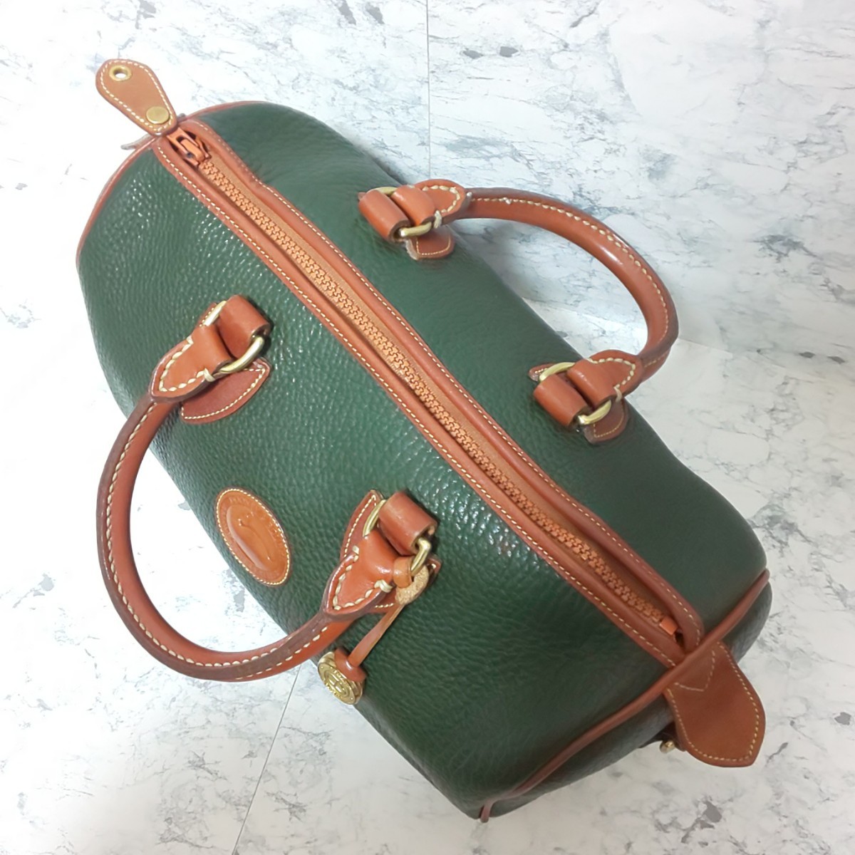 【希少色】DOONEY&BOURKE ヴィンテージ 2wayミニボストンバッグ ハンドバッグ ショルダーバッグ シュリンクレザー シボ革 ハンターグリーン_画像8