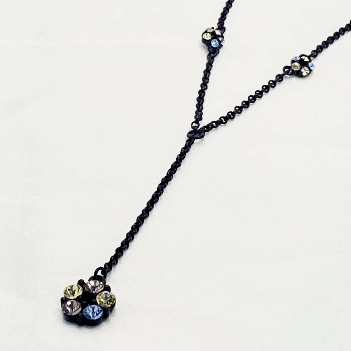  Agata AGATHA flower motif necklace rhinestone × black Vintage vintage antique accessory ornament 