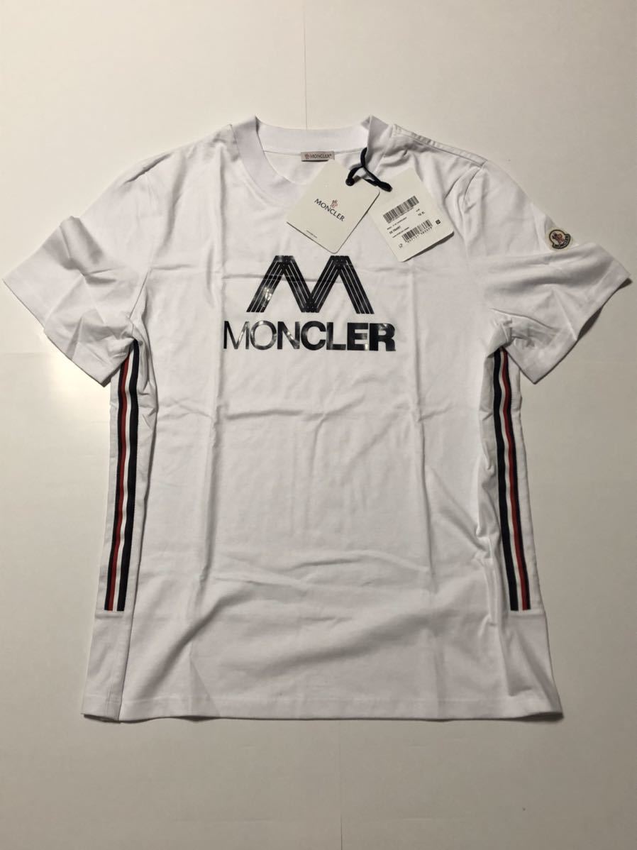 未使用 MONCLER SS TSHIRT モンクレール Tシャツ XLサイズ シャツ XL 正規品 送料無料 ワッペン ホワイト × トリコロール カラー_画像1