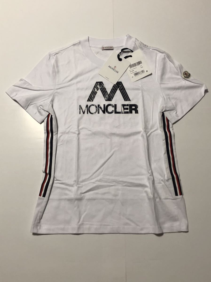 未使用 MONCLER SS TSHIRT モンクレール Tシャツ M サイズ シャツ M 正規品 送料無料 ワッペン ホワイト × トリコロール カラー