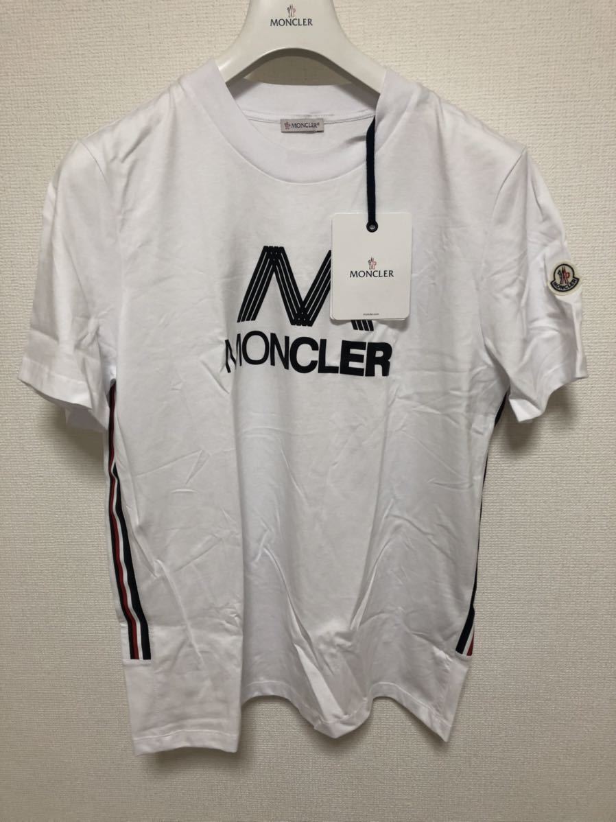 未使用 MONCLER SS TSHIRT モンクレール Tシャツ Lサイズ シャツ L 正規品 送料無料 ワッペン ホワイト × トリコロール カラー シャツ