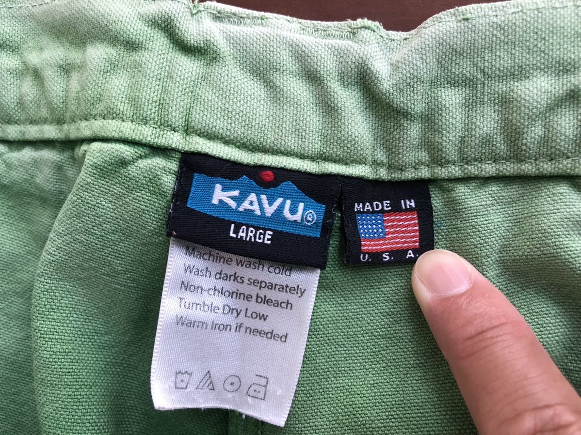 MADE IN USA USA製 アメリカ製 KAVU ショートパンツ ショーツ フェード 古着 USED ダック地 グリーン 緑 アメカジ ビンテージ 90's 膝上_画像3
