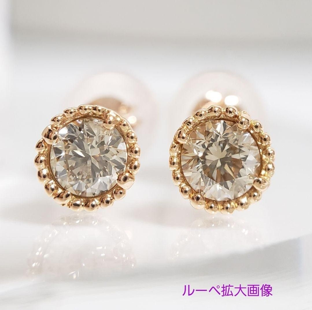 新品 ☆K18PG 天然ダイヤモンド total 0.40ct スタッドピアス-